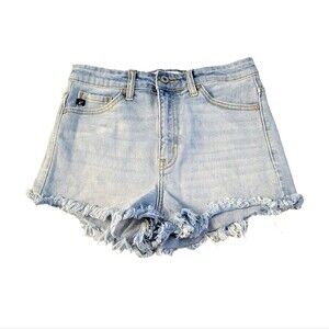 Kancan Light Wash High Rise Denim Cut Off Raw Hem Shorts Size Small